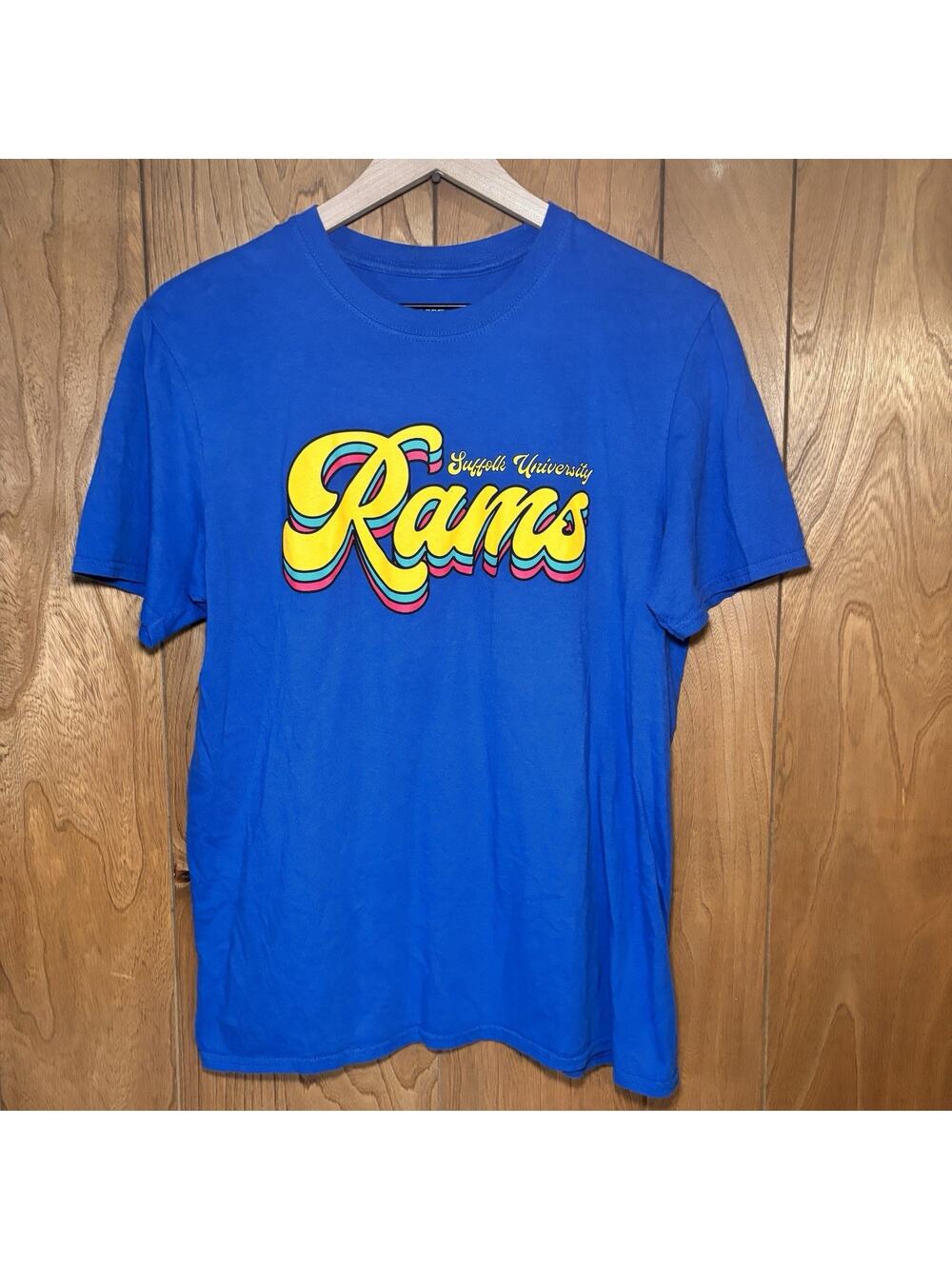 Suffolk University Rams T-Shirt Blue Retro Graphic Tee Size Medium College Pride